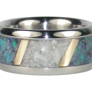Blue Australian Opal, Ulexite, and Yellow Gold Ring