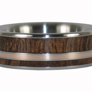 Wood and Gold Inlay Titanium Ring