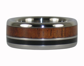 Black Wood and Koa Ring with Offset Inlay