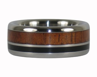 Anillo de madera negra y Koa con incrustación offset