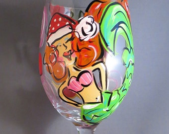 Winter Christmas Mermaid Wine Glass, Hand Painted Wine Glass, Whimsical Wine Glass, Perfect Gift