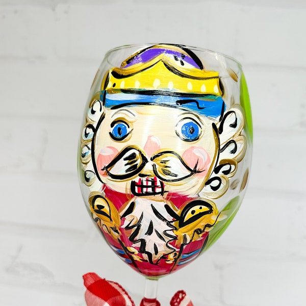 Nutcracker "Tis the Season" Wine Glass, Hand Painted Wine Glass, Whimsical Wine Glass, Perfect Gift