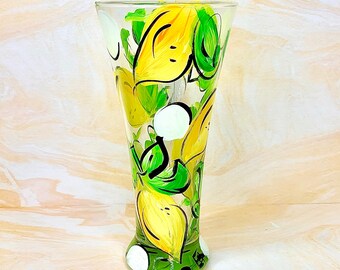 Lemon Pilsner Glass, Hand Painted Wine Glass, Whimsical, Cute Drinkware