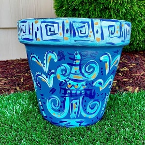 Blue Chinoiserie - 4, 6, 8, 10, 12&quot; Flowerpot, Hand Painted Pot, Colorful Terracotta Planter, Whimsical Garden Pot, Outdoor Decor, Gift Idea