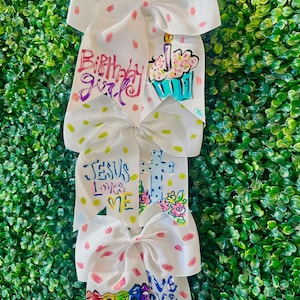 Hand Painted Hair Bow – Whimsical Designs, 3-inch Ribbon image 3