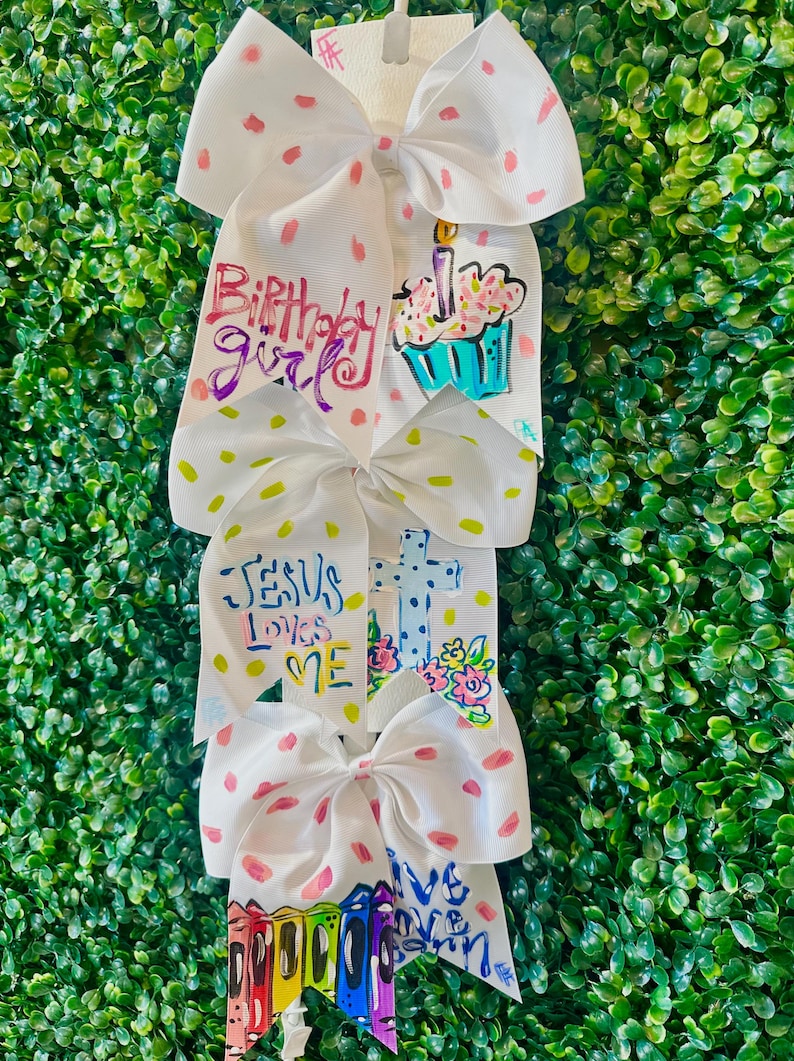 Hand Painted Hair Bow – Whimsical Designs, 3-inch Ribbon image 3