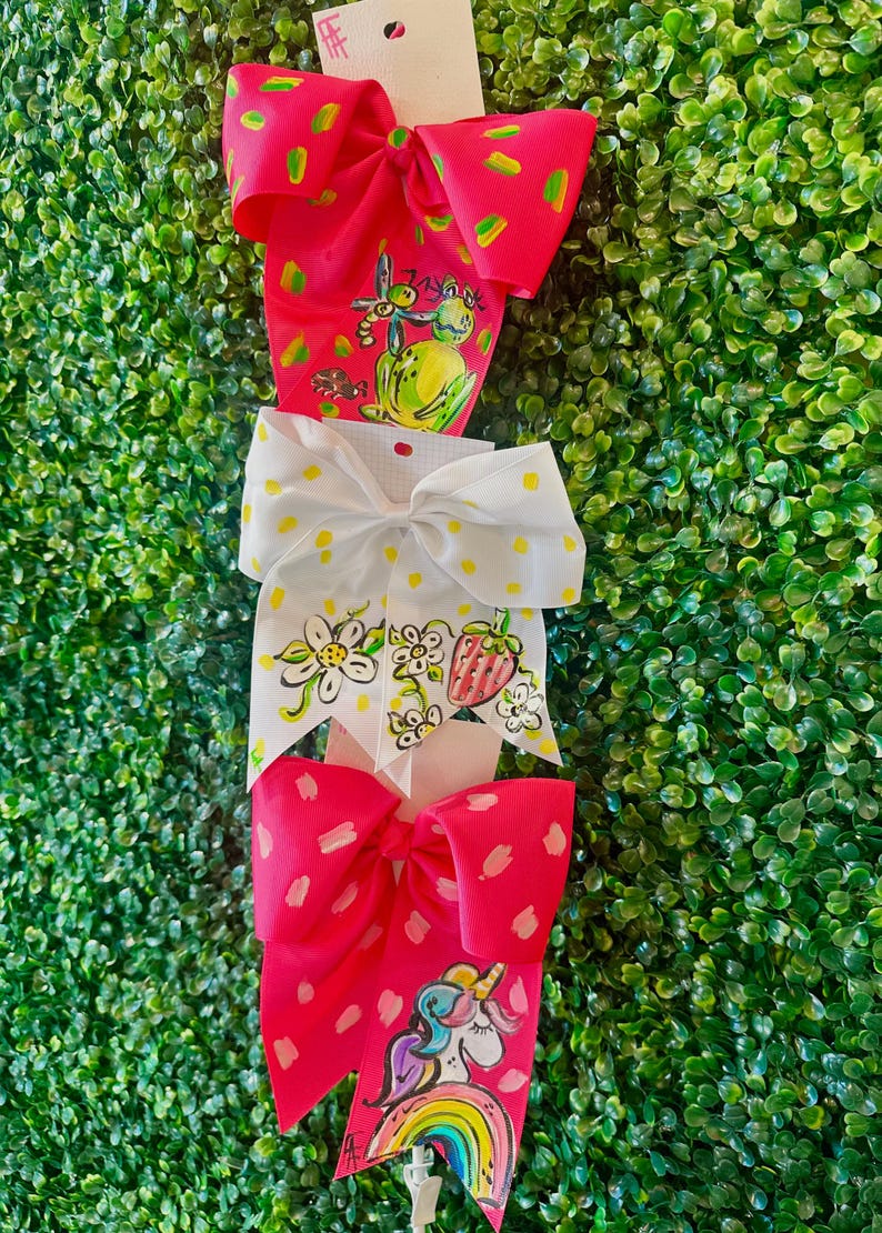 Hand Painted Hair Bow – Whimsical Designs, 3-inch Ribbon image 7