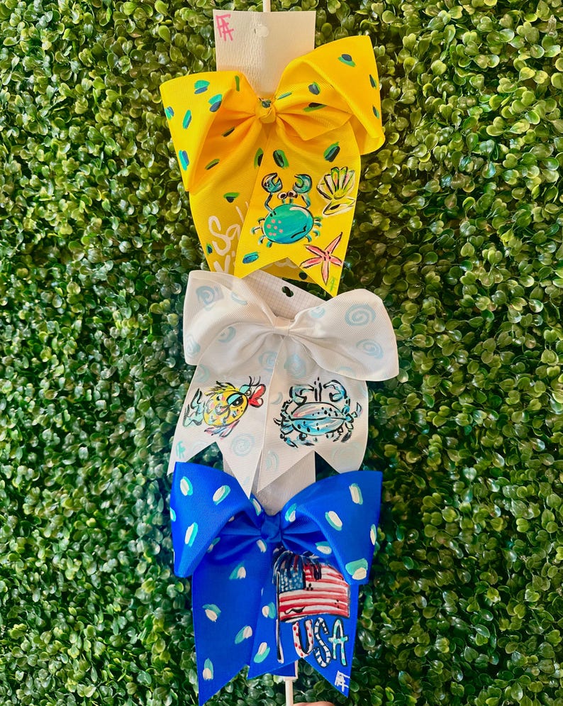 Hand Painted Hair Bow – Whimsical Designs, 3-inch Ribbon image 2