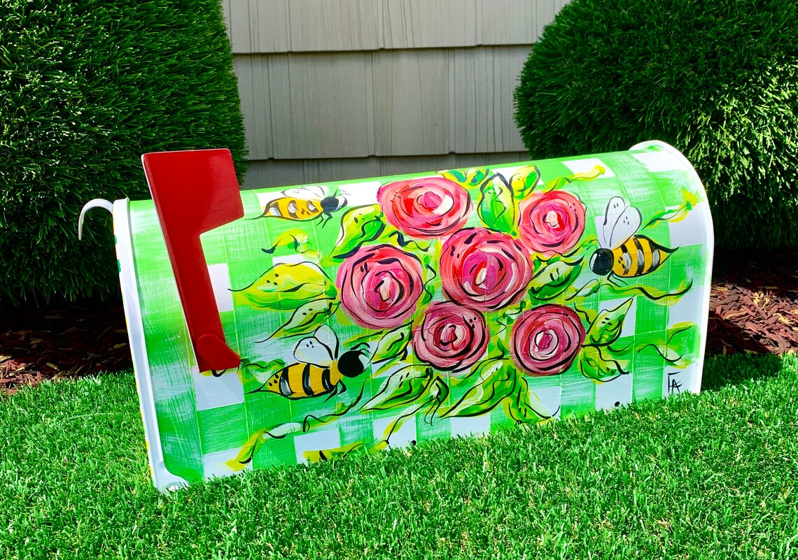 Flower and Bee Mailbox Hand Painted Mailbox Whimsical Etsy