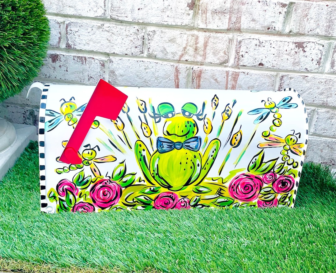 Frog In Mail Box Floral Frog Whimsical Mailbox, Hand Painted Mailbox, Decorative Mailbox ...