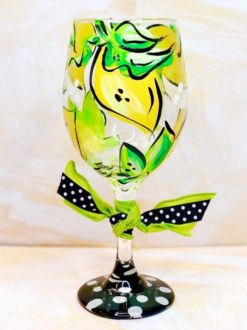 Lemon Wine Glass Hand Painted Wine Glass Perfect Gift Etsy