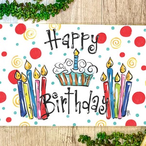 Happy Birthday Hand Painted Placemat, Colorful Table Mat, Whimsical Table Decoration, Washable Placemat