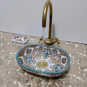 Moroccan Ceramic Sink, Turquoise Orange Arabesque Basin, Moroccan Sink, Oval Vessel Sink, Handmade Sink,Unique Bathroom Sink,Multicolor Sink
