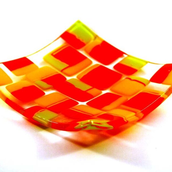 Glass  Fused Plate Yellow Orange and Green