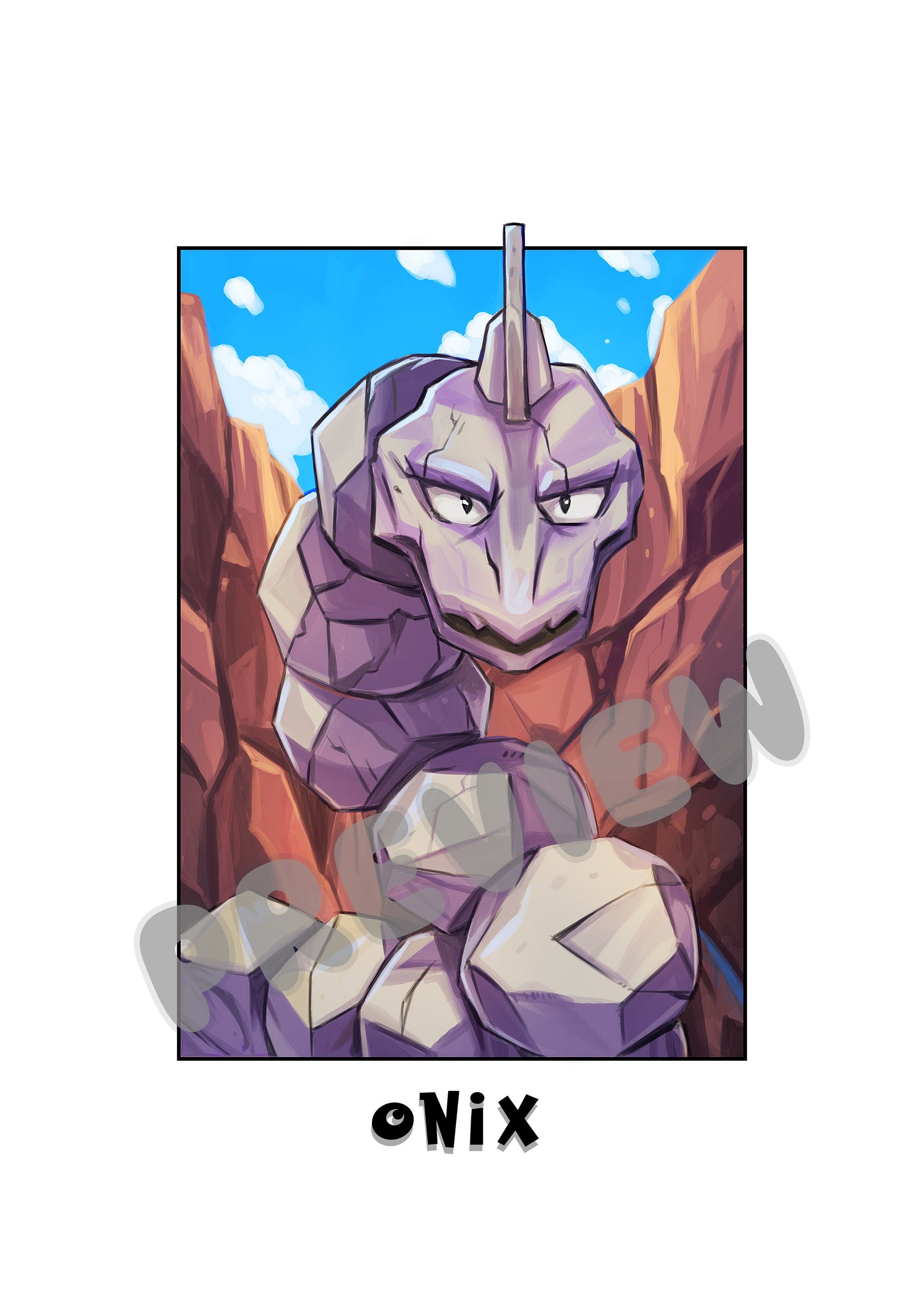 Onix Pokemon Digital Print Art Poster A4 for Children's 