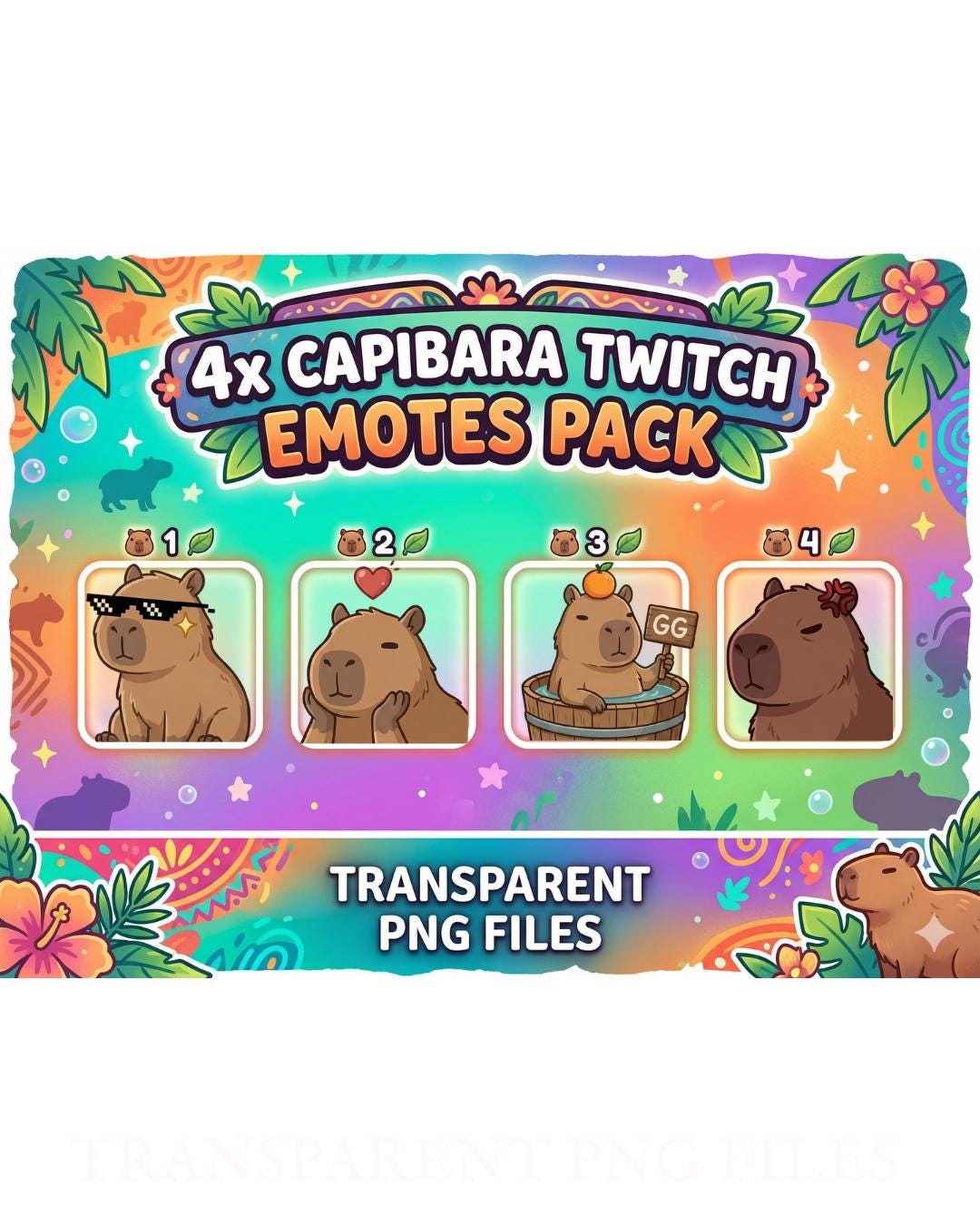 Chill Capybara Twitch Emotes Pack - 4x Funny Gamer Capybara Emotes ...