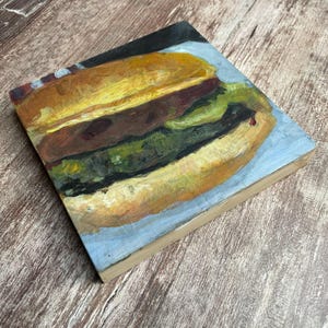 Hamburger Oil Painting Wall Art, Realistic Food Canvas Decor, Kitchen or Dining Room Gift, Fast Food Artwork for Home or Restaurant