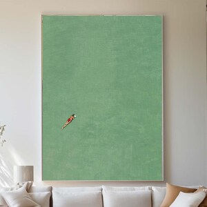 Green Abstract Painting, Figurative Wall Art, Minimalist Decor