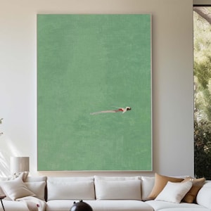 swiming in green painting green oil painting vintage retro painting green minimalist painting landscape painting holiday style wall art