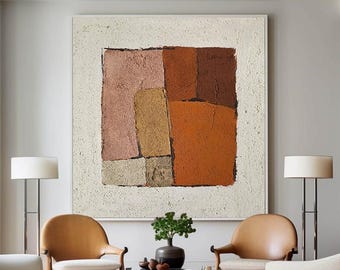 Rustic Terracotta Abstract Painting: Textured Geometric Canvas Art