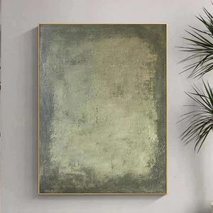 Green Wabi-Sabi Wall Art, Large Green Abstract Canvas Art, Green Textured Painting, Green Minimalist Painting, Green Vintage Retro Painting