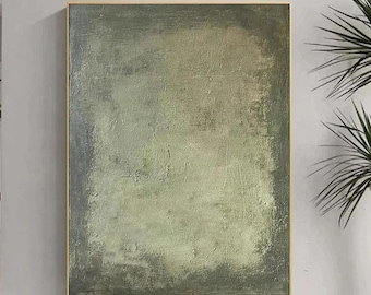 Green Wabi-Sabi Wall Art, Large Green Abstract Canvas Art, Green Textured Painting, Green Minimalist Painting, Green Vintage Retro Painting