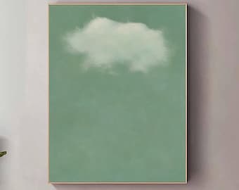 Sage Green Cloud Wall Art, Green Abstract Painting on Canvas, White Cloud Minimalist Art, Cloud Retro Holiday Wall Art, Personalized Gifts