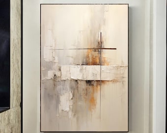 Large Abstract Cross Painting: Textured Beige Neutral Wall Art