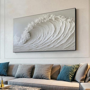 Abstract Ocean Wave Painting: Beige Textured Wall Art on Canvas