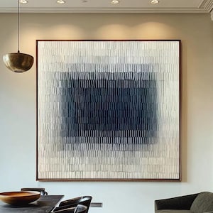 Hand-Painted Blue Textured Abstract Painting, Modern Minimalist White Canvas Decor