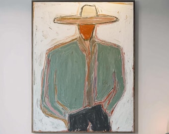 Textured Cowboy Painting: Abstract Western Portrait Art on Canvas