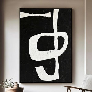 Pintura abstracta en blanco y negro, arte mural wabi sabi en blanco y negro, arte mural minimalista en blanco y negro, arte moderno en blanco y negro, arte abstracto en negro
