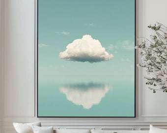 Sage Green Cloud Painting: Abstract Sky Minimalist Wall Art