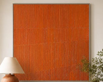 Hand Painted Terracotta Textured Wall Art, Rust Orange Abstract Painting, Minimalist 3D Relief Canvas, Large Modern Wall Decor