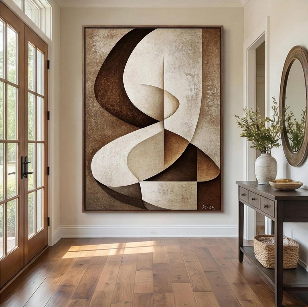Abstract Geometric Painting: Brown Beige Textured Canvas Art - Etsy