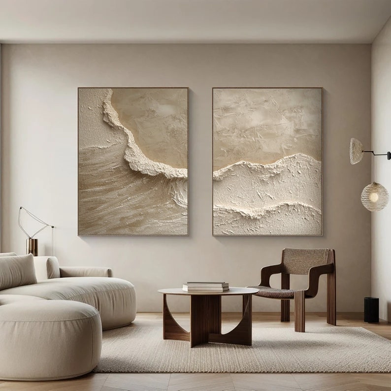 Curated visual reference: Personalized Textured Wall Paintings Reference: Set Of 2 Textured Wall Painting A Pair Beige Heavy