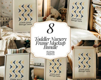 Ultimate 8-Piece Aesthetic Nursery Frame Mockup Bundle | DIN A & 5x7 Poster Frames | Kids Room Art Display | Toddler Wall Art Frame Mockup