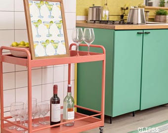 DIN A 5x7 Ratio Vertical Mockup Bar Cart Frame Mockup Poster Mockup Frame Template Wall Art Mockup Martini Wall Decor Bar Cart Poster Mockup