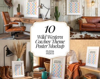 Western Cowboy Frame Mockup Bundle Frame Mockup Pack PSD File Frame Template Modern Cowboy Poster Wall Art Wild West Cowboy Poster Mockup