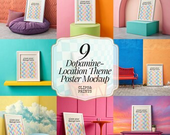 Dopamine Poster Frame Mockup Minimalist Frame Mockup Bundle 5x7 Ratio Colorful Poster Frame Mockup Poster Mockup PSD Smart Object ISO Ratio