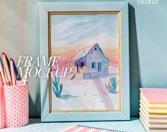 Framed Poster Mockup Pastel Wall Art Mockup 5x7 Ratio Wall Art Mockup Colorful Frame Mockup Modern Pop Art Mockup Poster Template PSD Din A