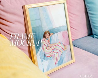 Wall Art Mockup Colorful Frame Mockup Pastel Wall Art Mockup Modern Framed Poster Mockup Pop Art Mockup Poster Template PSD Din A 5x7 Ratio