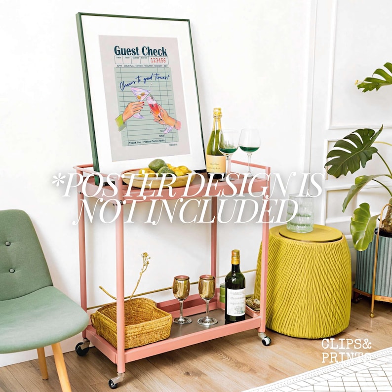 DIN A 5x7 Ratio Vertical Mockup Bar Cart Frame Mockup Poster Mockup Frame Template Wall Art Mockup Martini Wall Decor Bar Cart Poster