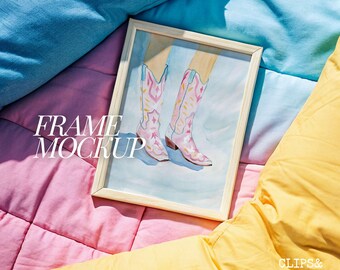 Colorful Frame Mockup Pastel Wall Art Mockup 5x7 Ratio Wall Art Mockup Framed Din A Poster Mockup Modern Pop Art Mockup Poster Template PSD