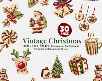 Cozy Vintage Christmas Clipart Set Holiday PNG Bundle Gingerbread Doodle Winter Illustrations Retro Christmas Aesthetic Digital Download