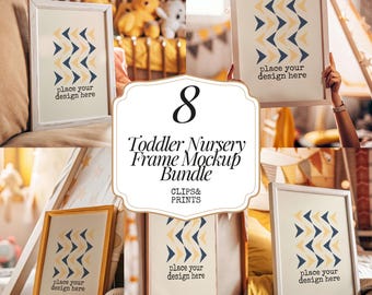Aesthetic Nursery Frame Mockup Bundle | 8 Poster Mockups DIN A & 5x7 | Kids Room Wall Art Display | Smart Object Mockups | Wall Art Mockup