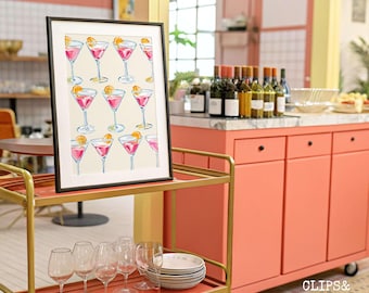 Bar Cart Frame Mockup Poster Mockup Frame Template Wall Art Mockup Martini Wall Decor Bar Cart Poster | DIN A 5x7 Ratio Vertical Mockup