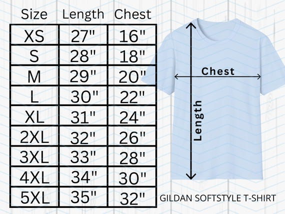 Gildan 64000 Softstyle T-shirt Size Chart Jpg's Digital Download