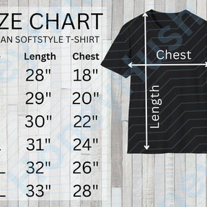 Gildan 64000 SoftStyle T-Shirt Size Chart JPG Digital Download For Sizes S - 3XL, Measurements In Inches