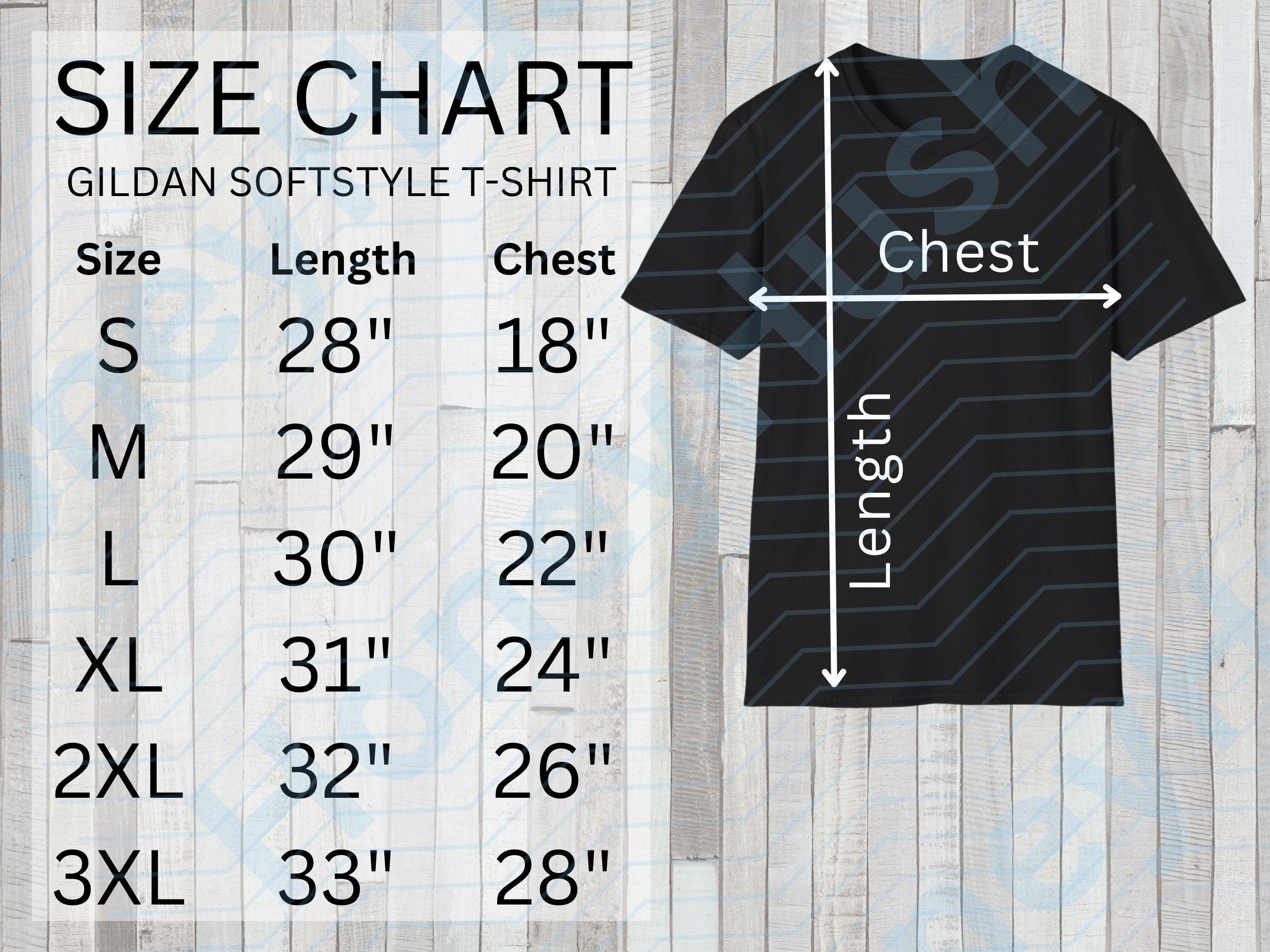 Gildan 64000 Softstyle T-shirt Size Chart JPG Digital Download for